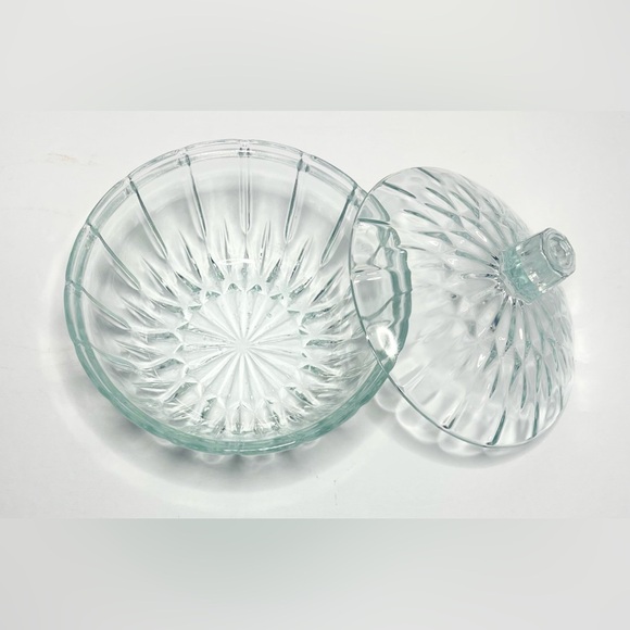 Vintage KIG Indonesia Covered Clear Press Glass Candy Bowl Starburst Design - Picture 3 of 5